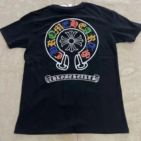大人気【Chrome Heats】Multi Color Horse Shoe L/S T-shirt Chrome Hearts Multi Color Horse Shoe L/S T-shirt Black Men's